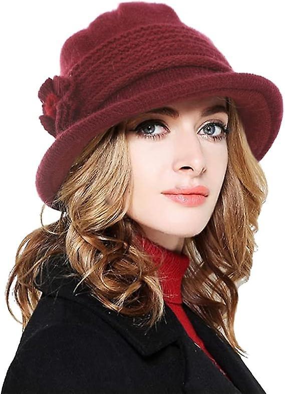 Dewenwils Dww-Chapeau fleur d'hiver pour femme - Borgoña Chapeau tricot mode chaud Chapeau fleur pour femme Chapeau classique d'hiver Chapeau trico... on Productcaster.