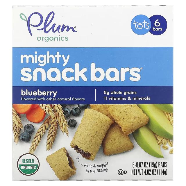 Plum Organics, Mighty Snack Bars, Tots, Blueberry, 6 Bars, 0.67 oz (19 g) Each on Productcaster.