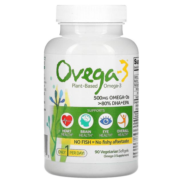 Ovega-3, plantebaseret omega-3, DHA + EPA, 500 mg, 90 vegetariske softgels on Productcaster.