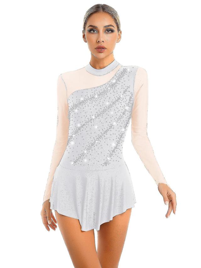 Wpxg Robe De Patinage Sur Glace Avec Biscuits Pour Femme, Justaucorps Manches Longues, Maille Pissure, Comptition, Costume De Danse White M on Productcaster.