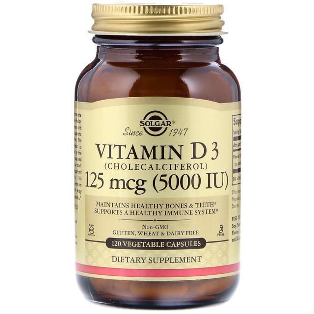 Solgar, Vitamin D3 (Cholecalciferol), 125 mcg (5000 IU), 120 Vegetable Capsules on Productcaster.