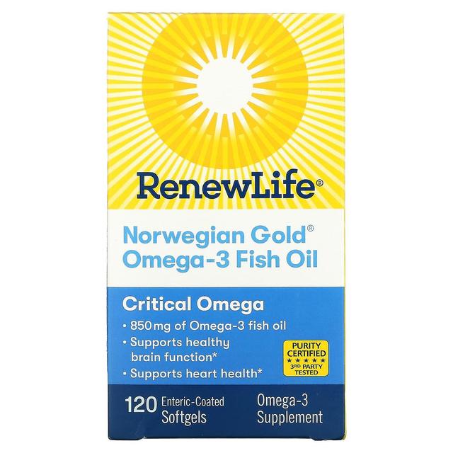 Renew Life, Norwegian Gold Omega-3 Fish Oil, 850 mg, 120 Enteric-Coated Softgels on Productcaster.