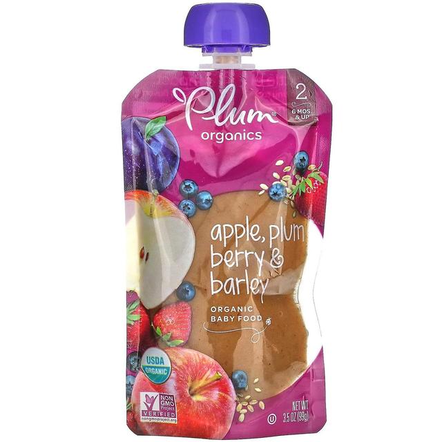 Plum Organics, Organic Baby Food, 6 Mos & Up, Apple, Plum, Berry & Barley, 3.5 oz (99 g) on Productcaster.