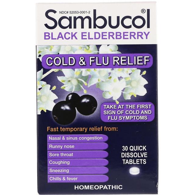 Sambucol, Black Elderberry, Alivio de la gripe y frío, 30 tabletas de disolución rápida on Productcaster.