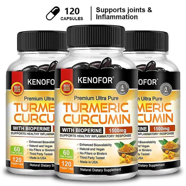 Sofirn Flavin Supplement with Black Pepper for Efficient Absorption, Best Natural Vegan Joint Support, Kenofor Turmeric Capsules 120 count-3 bottle on Productcaster.