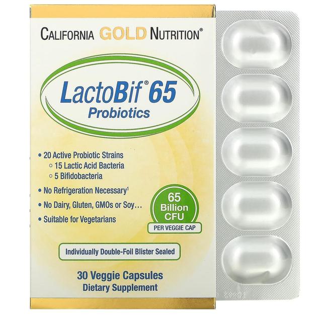 California Gold Nutrition Califórnia Gold Nutrition, LactoBif 65 probióticos, 65 bilhões CFU, 30 cápsulas vegetais on Productcaster.