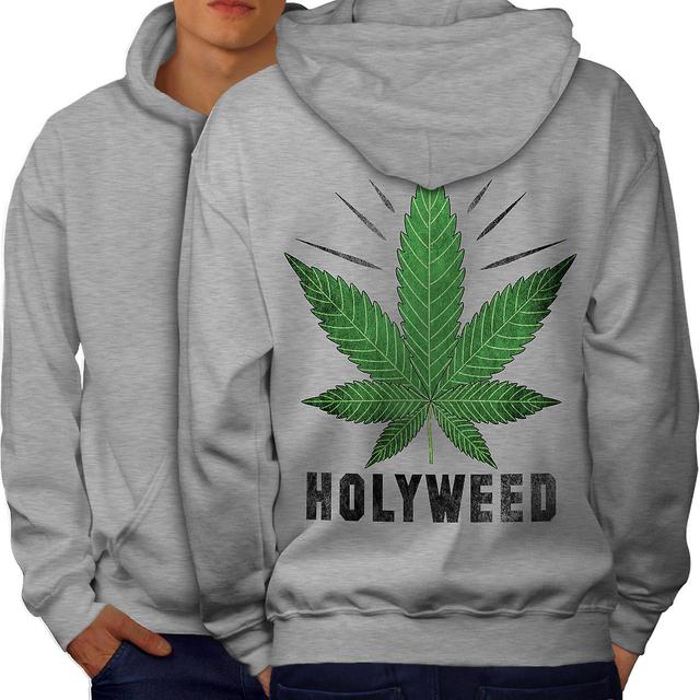 Weed Canabis Herb Men GreyHoodie Back | Wellcoda Grey Medium on Productcaster.