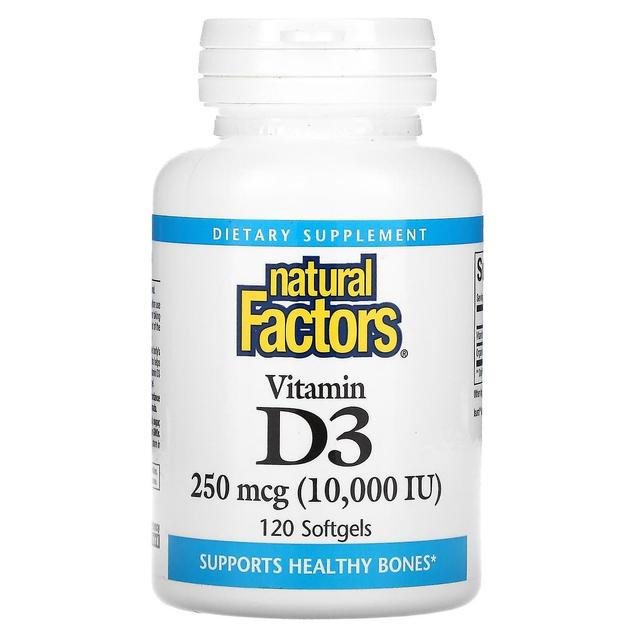 Natural Factors Naturliga faktorer, Vitamin D3, 250 mcg (10,000 IE), 120 Softgels on Productcaster.