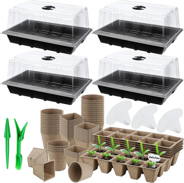 Hgbd-hahood 4 Pack Seed Starter Tray Set Planter Voksende skuffer Torvpotter for frøplanter med frøstarterpotter, Plastspiringsbrett, Planteetikett... on Productcaster.