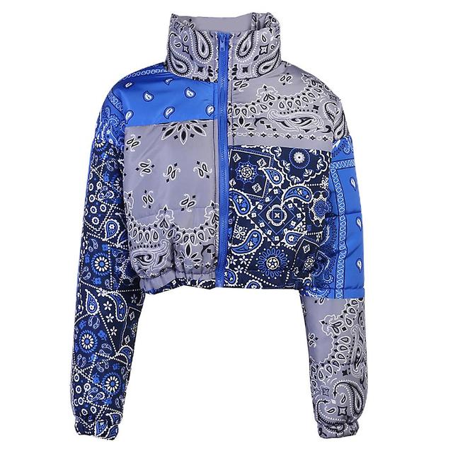 Casual Puffer Bandana Jacket With Stand-up Collar And Cashew Flower Print, 100% Polyester Material - Red, Purple, Green, Orange, Blue (s-xxl) on Productcaster.