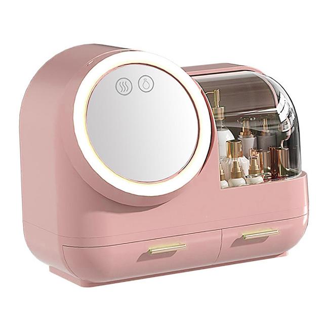 Makeup Storage Box with LED Light Mirror, Large Capacity, Pink, for Women on Productcaster.