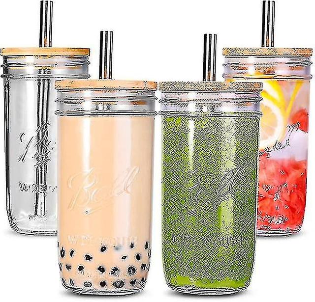 Bubble Tea S 4 Pack 24 Oz, Reutilizable Wide Mason Mouth Smoothie S, Iced S on Productcaster.