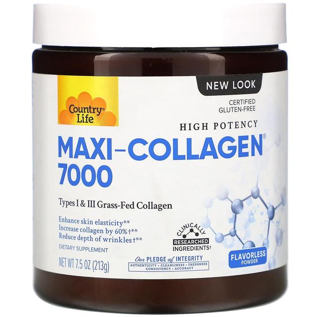 Country Life Vita di campagna, Alta Potenza Maxi-Collagen 7000, Polvere senza sapore, 7,5 oz (213 g) on Productcaster.