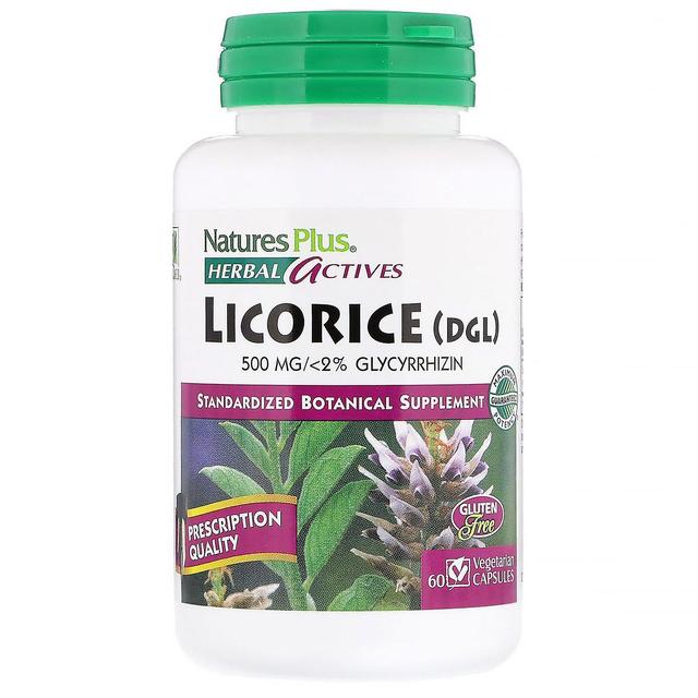 Nature's Plus, Kasviperäiset aktiiviset, lakritsi (DGL), 500 mg, 60 kasviskapselia on Productcaster.