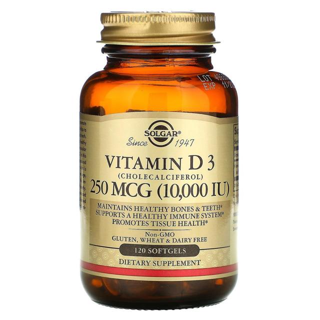 Solgar, Vitamin D3 (Cholecalciferol), 250 mcg (10,000 IU), 120 Softgels on Productcaster.