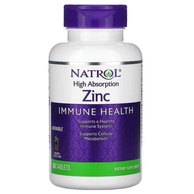 Natrol, High Absorption Zinc, Natural Pineapple Flavor, 60 Tablets on Productcaster.