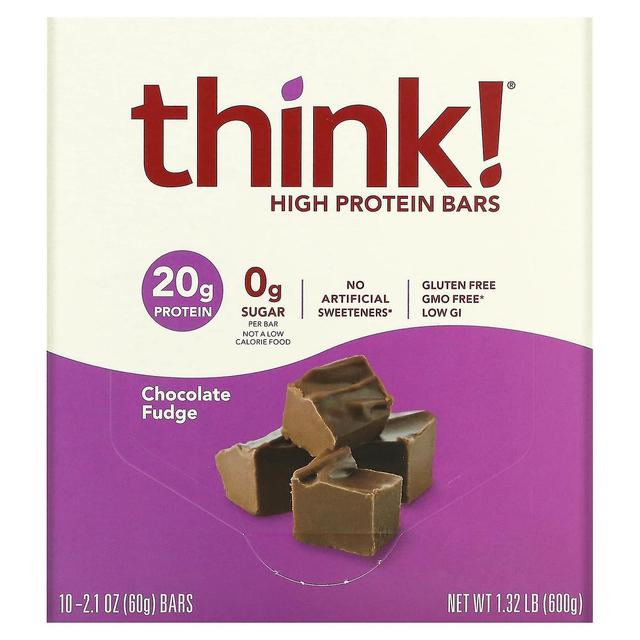 Think! Think !, High Protein Bars, Chocolate Fudge, 10 Bars, 2.1 oz (60 g) Each on Productcaster.