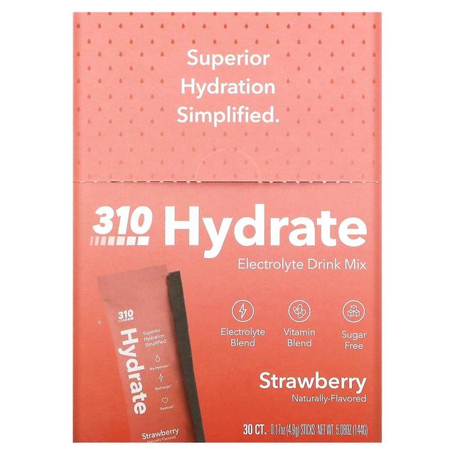 310 Nutrition 310 Odżywianie, hydrat, mieszanka napojów elektrolitowych, truskawka, 30 pałeczek, 0,17 uncji (4,9 g) każdy on Productcaster.