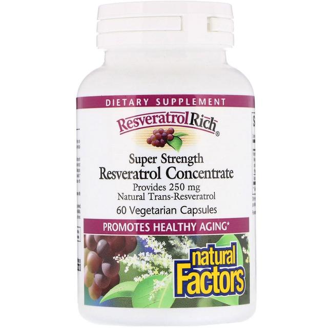 Natural Factors Fatores Naturais, ResveratrolRich, Super Força, Concentrado Resveratrol, 60 Ve on Productcaster.