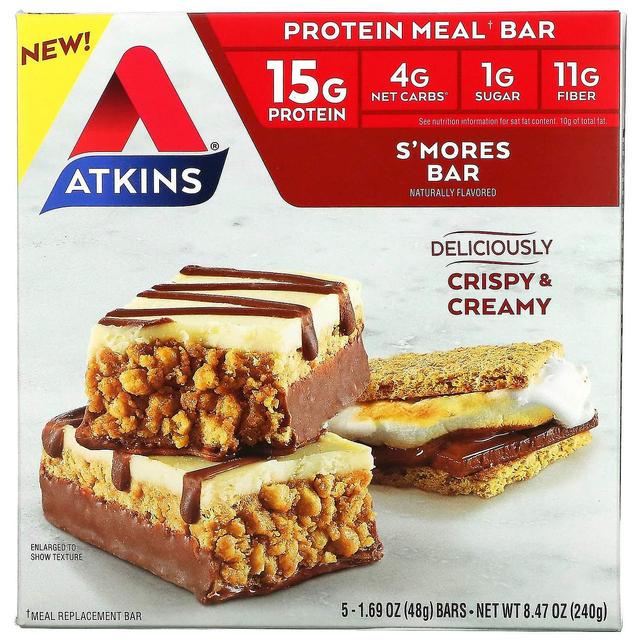 Atkins, Protein Meal Bar, S'mores Bar, 5 Bares, 1,69 oz (48 g) on Productcaster.