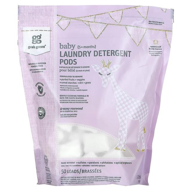 Grab Green, Laundry Detergent Pods, Baby, 5+ Months, Dreamy Rosewood with Essential Oils, 50 Loads, on Productcaster.