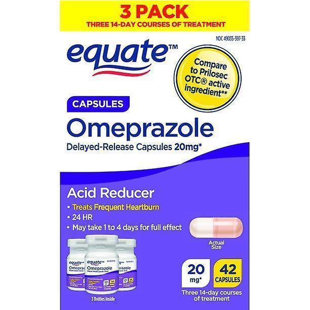 Kapsuly na zníženie kyseliny Equate omeprazol, 20 mg, 42, 3 balenia on Productcaster.