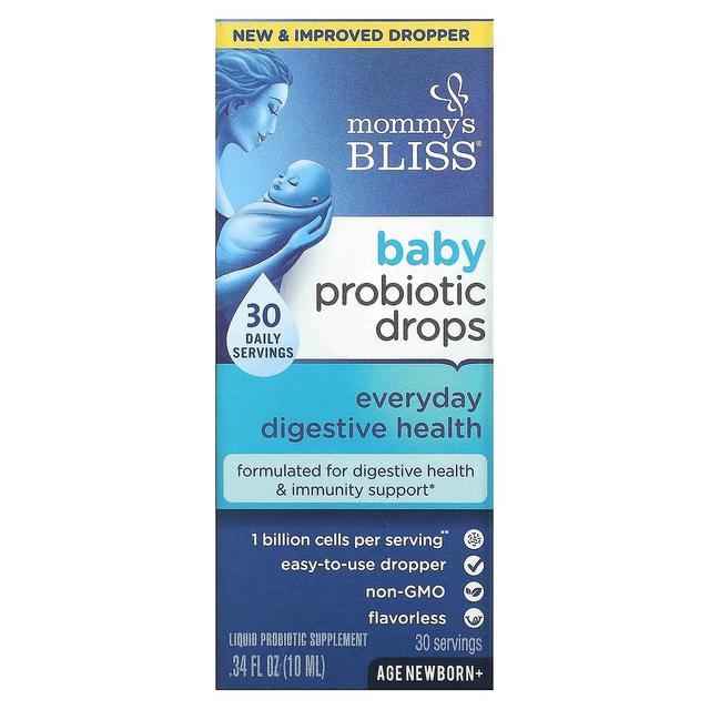 Mommy's Bliss Felicidade da mamãe, Gotas probióticas do bebê, Saúde digestiva diária, Recém-nascido +, 0,34 fl oz (10 ml) on Productcaster.