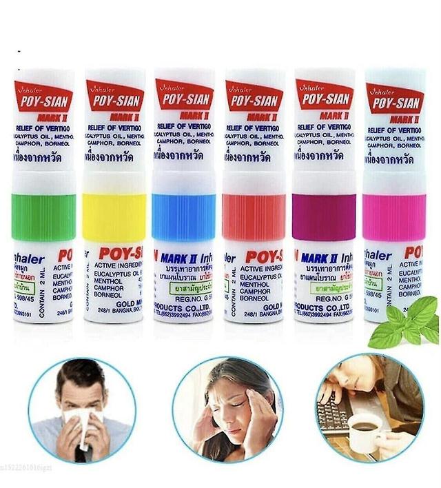 6 Pcs Poy-sian Mark Ii tailandês Natural Herb inalador nasal nariz de uso duplo para refrescar o cérebro e prevenir a sonolência reduzir a tontura on Productcaster.