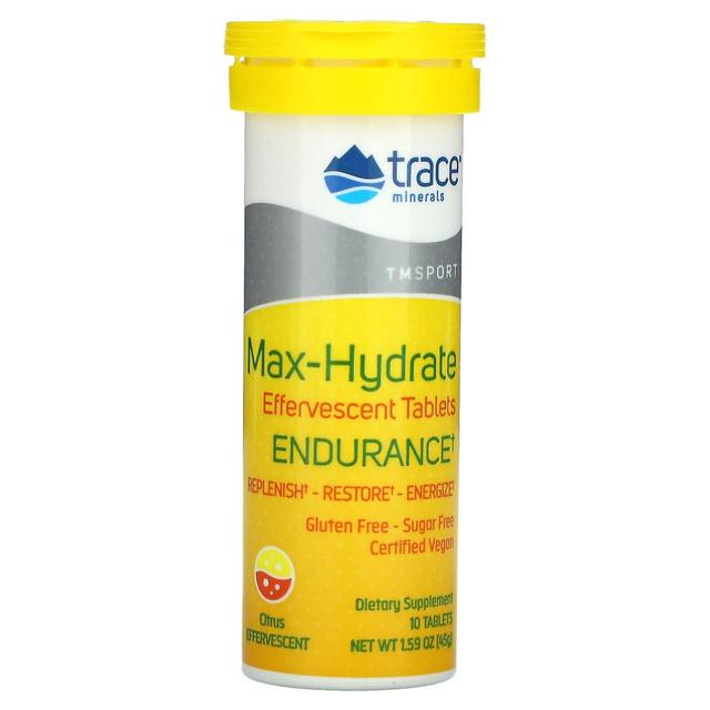 Trace Minerals Oligoelementi , TM Sport, Max-Hydrate Endurance, Compresse effervescenti, Agrumi, 10 Compresse, 1.59 oz on Productcaster.