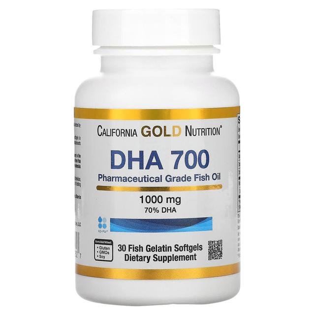 California Gold Nutrition Kalifornien Guldnäring, DHA 700 Fiskolja, Farmaceutisk kvalitet, 1000 mg, 30 Fisk Gelatin Softgel on Productcaster.