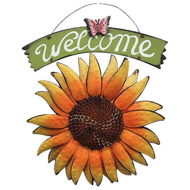 Vintage Metal Sunflower Welcome Sign Decor Personalized Wall Hanging Ornament on Productcaster.