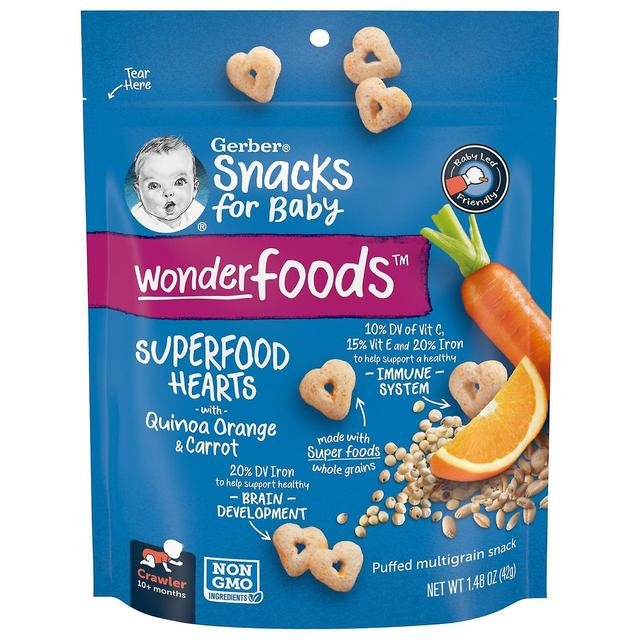 Gerber, Snacks for Baby, Wonderfoods, SuperFood Hearts, 10+ Months, Quinoa, Orange, Carrot, 1.48 oz on Productcaster.