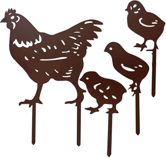 Chicken Yard Art Metal Stakes - Farm Hen With Chicks Decorations - Chicken Family Lawn Farm Garden F on Productcaster.