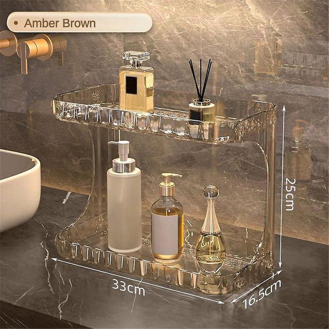 Light Luxury Bathroom Storage Cosmetics Box Countertop Double Transparent Acrylic Perfume Skin Care Products Makeup Organizer Transparent Brown on Productcaster.