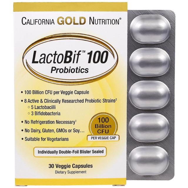 California Gold Nutrition Kalifornien Guld Nutrition, LactoBif probiotika, 100 miljarder CFU, 30 Veggie Capsu on Productcaster.