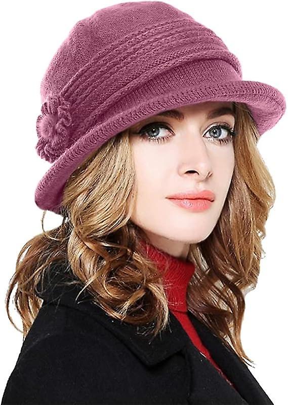 Dewenwils Dww-Chapeau fleur d'hiver pour femme - Burgundy Chapeau trykot mode Chapeau fleur pour femme Chapeau classique d'hiver Chapeau tricot sou... on Productcaster.