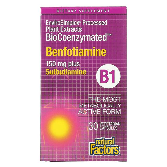 Natural Factors Naturlige faktorer, BioCoenzymated, B1, Benfotiamine Plus Sulbutiamine, 150 mg, 30 vegetariske kapsler on Productcaster.