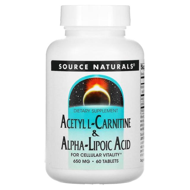 Source Naturals Källa Naturals, Acetyl L-karnitin & Alfa-liponsyra, 650 mg, 60 Tabletter on Productcaster.