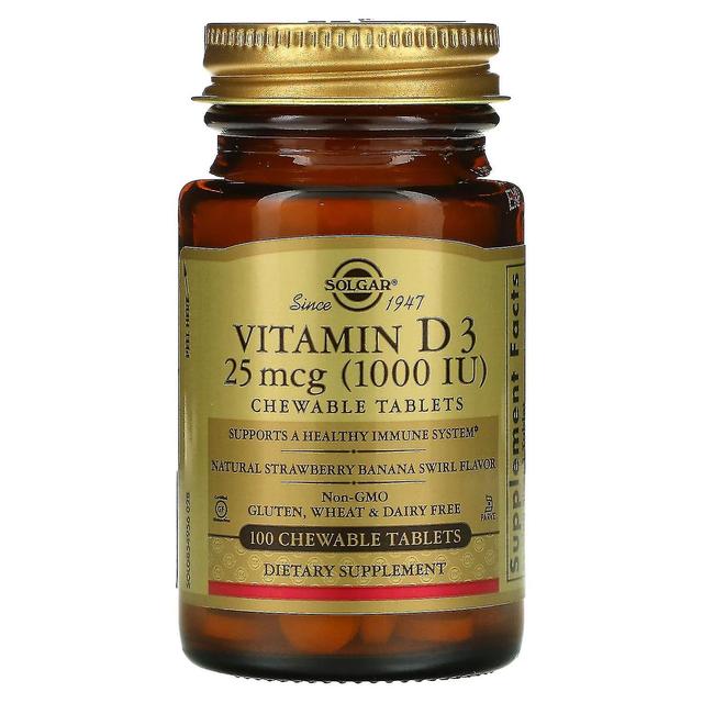 Solgar, Vitamin D3, Naturlig jordbær banan hvirvel, 25 mcg (1.000 IE), 100 tyggetabletter on Productcaster.