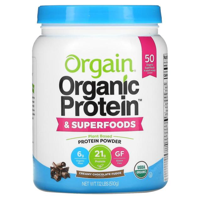 Orgain, Organic Protein & Superfoods Powder, Plant Based, Creamy Chocolate Fudge, 1.12 lbs (510 g) on Productcaster.