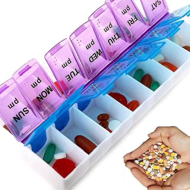 Elsavct 7 Day Am/pm Pills Dispenser Box Weekly Storage Cases Tablet Organizers on Productcaster.