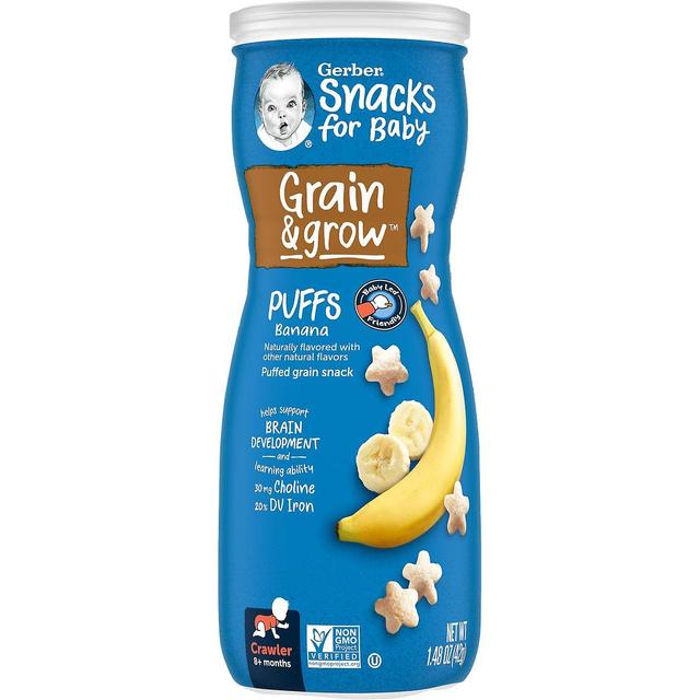 Gerber, Przekąski dla Dziecka, Zboże i Uprawa, Ptysie, Dmuchane Ziarno Przekąska, 8+ Miesięcy, Banan, 1.48 oz (42 g) on Productcaster.