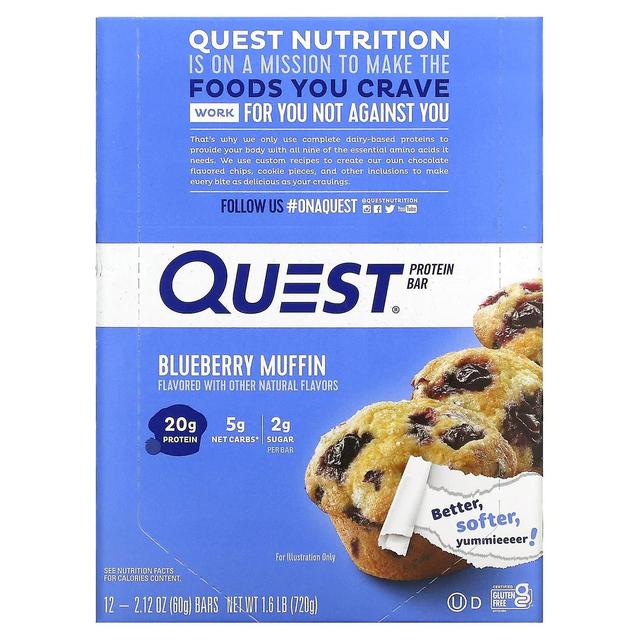 Quest Nutrition, Protein Bar, Blueberry Muffin, 12 Bars, 2.12 oz (60 g) Each on Productcaster.