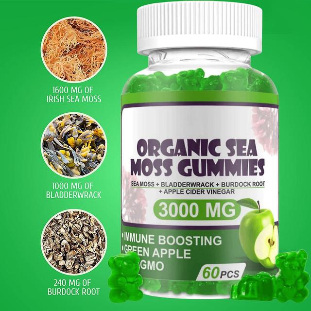 Wild Organic Sea Moss Gummies - Irish Moss, Bladder Horn & Burdock Root - Immune & Thyroid Support, 60ct 1pc on Productcaster.