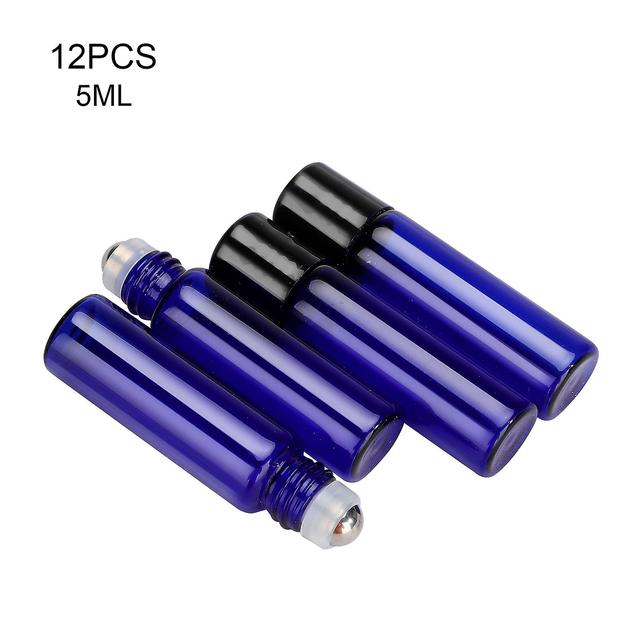 12 Pcs Essential Oil Roller Bottles With Metal Ball And Empty Perfume Glass In Box Blue 5ml on Productcaster.