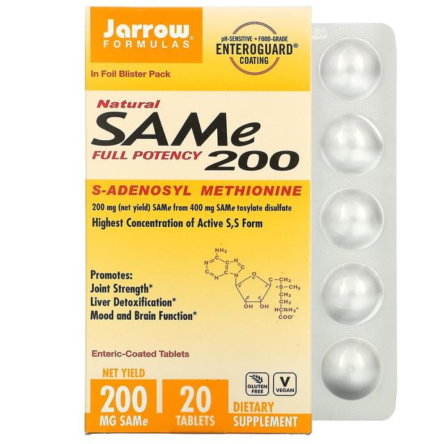 Jarrow Formulas Jarrow-kaavat, SAMe (disulfaattitosylaatti), 200 mg, 20 enteropäällysteistä tablettia on Productcaster.