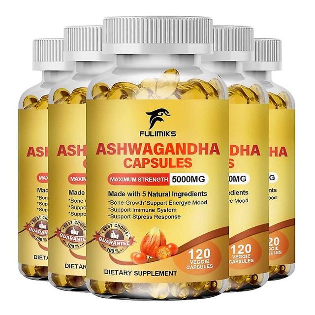 Venalisa 5000mg Ashwagandha Extract Capsules Help Deep Sleep Health Brain and Memory and Mental Stress Support Dietary Supplement 5 Bottles 120Pcs on Productcaster.