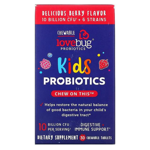 LoveBug Probiotics, Kids Probiotics, Delicious Berry, 10 Billion CFU, 30 Chewable Tablets on Productcaster.