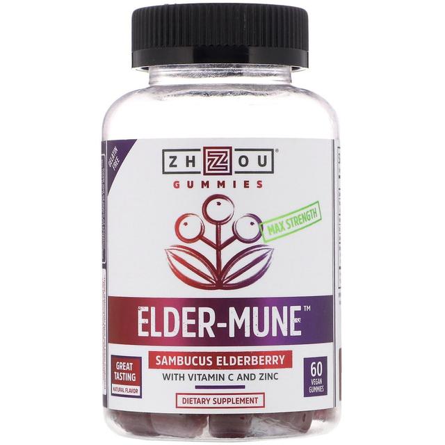 Zhou Nutrition, Max Strength Elder-Mune, Sambucus Elderberry, 60 Vegan Gummies on Productcaster.