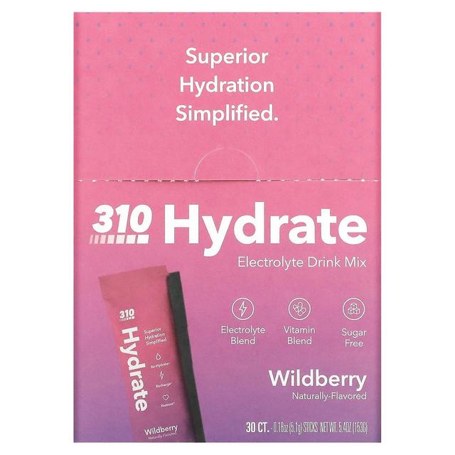 310 Nutrition, Hydrate, Electrolyte Drink Mix, Wildberry, 30 Sticks, 0.18 oz (5.1 g) Each on Productcaster.